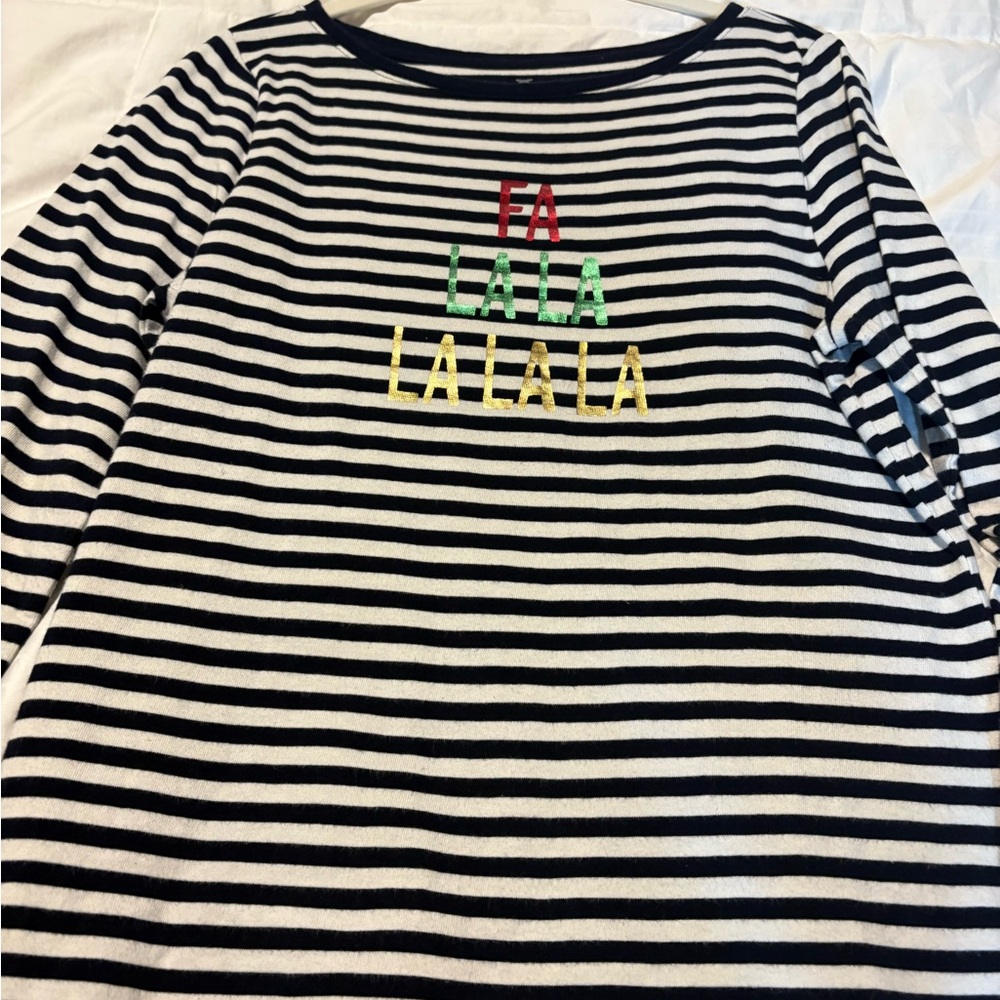 Talbots Classic Christmas Navy and white Striped Top